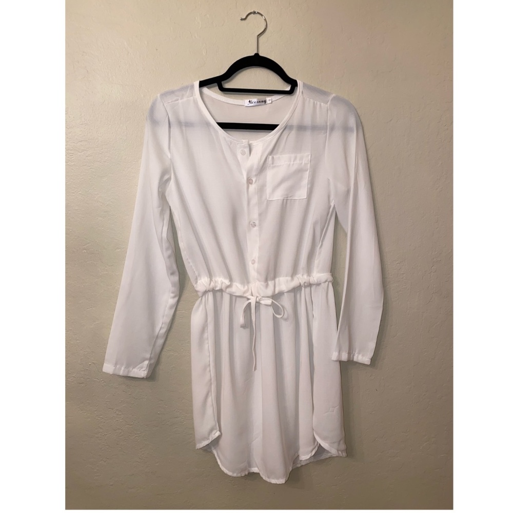 White long sleeve button down dress (Small)